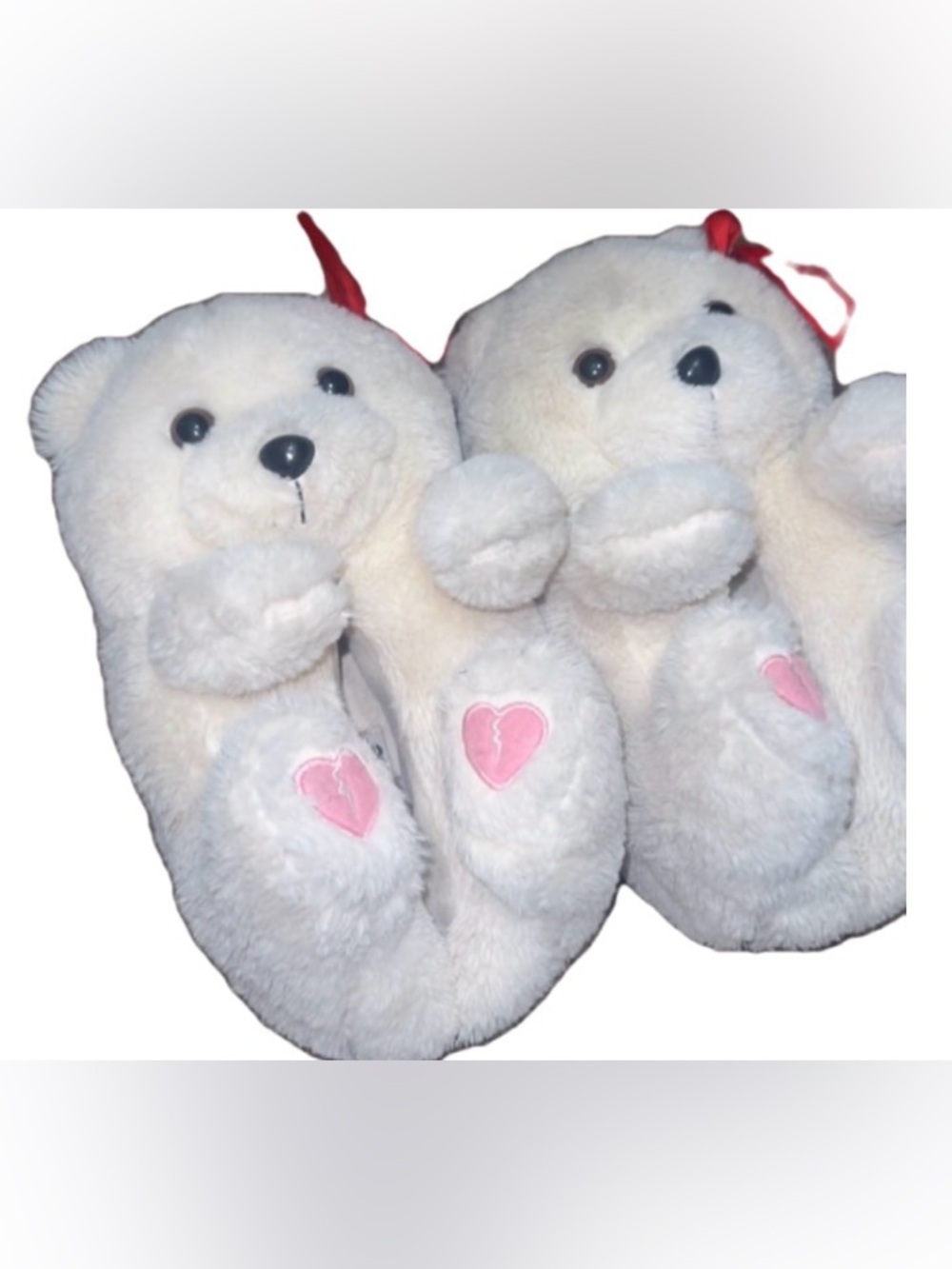 Charlotte Russe White Plush Dog Slippers with Black Nose and Brown Eyes